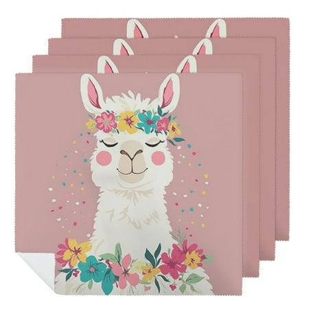 FANNA Llama Flower Crown Polyester Dinner Napkin for Dining Table Kitchen Party Decor 6 PCS