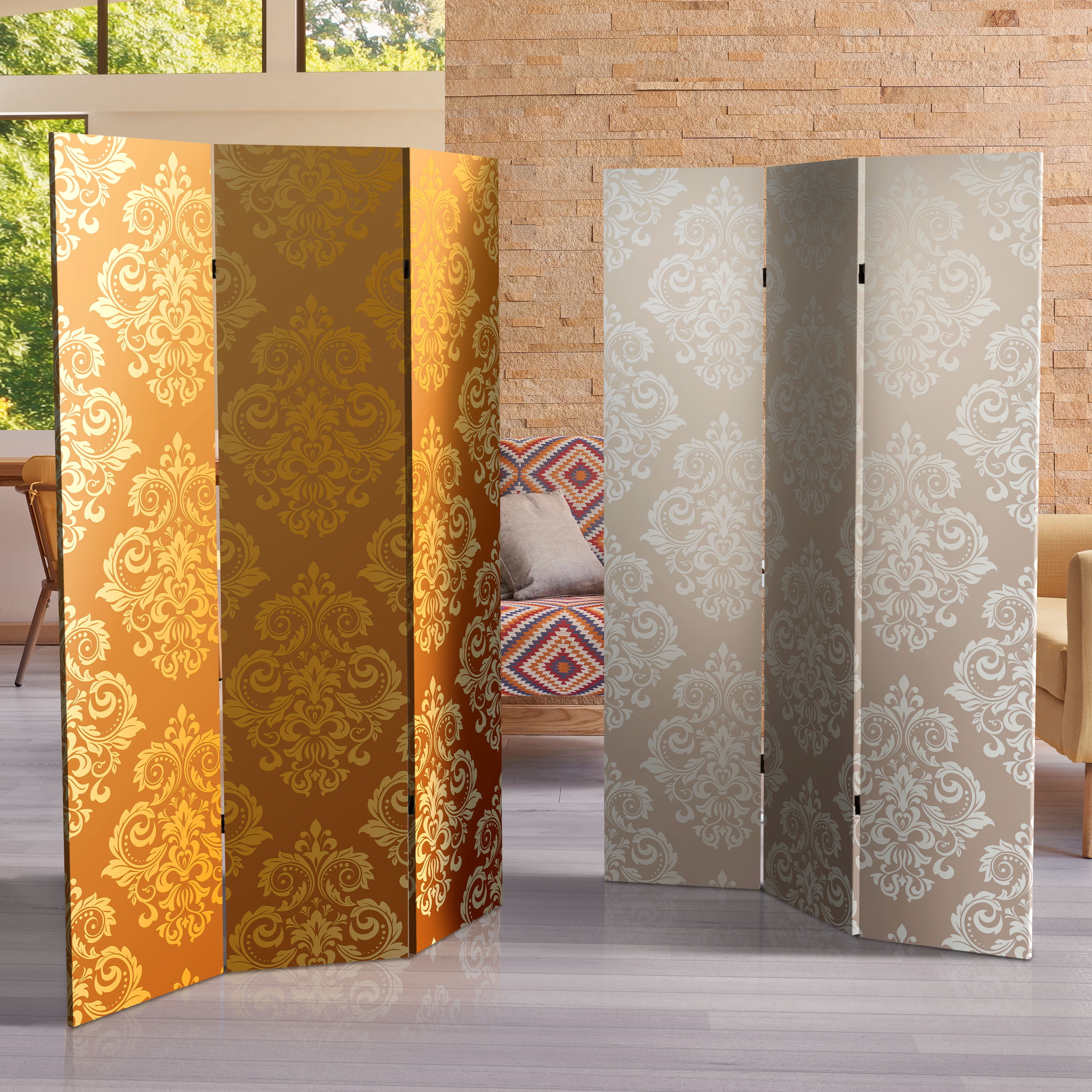 Oriental Furniture 6 ft. Tall Double Sided Baroque Wallpaper Canvas Room Divider
