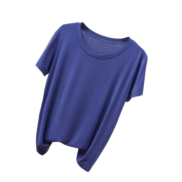Fiudx Ofertas Del Día Camisa Informal de Corte Fino con Mosca y Parte Inferior para Mujer, Top/Camisa Ajustada de Manga Corta con Cuello Redondo