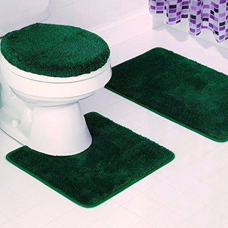 3 Pc 6 Hunter Green Solid Plain Bathroom Bath Mat Set Includes