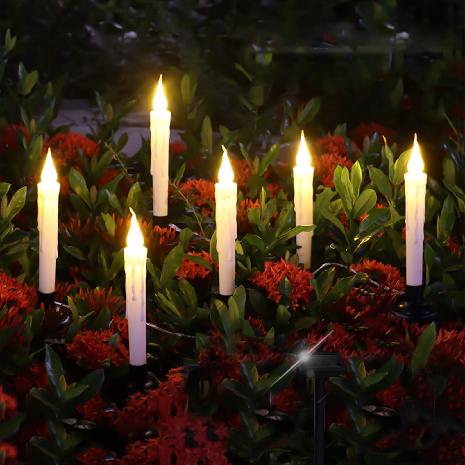 FEOLGEHLY 6 in 1 Halloween Decorations Outdoor Solar Candle Lights with Candlesticks Holders, Waterproof LED Ground Plug Garden Light with Dusk to Dawn Light Sensor for Indoor Outdoor Lawn Home Decor