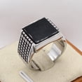 thumbnail image 2 of PAURO Men's Stainless Steel Vintage Personalized Square Black Gemstone Signet Rings Silver Size 7, 2 of 4
