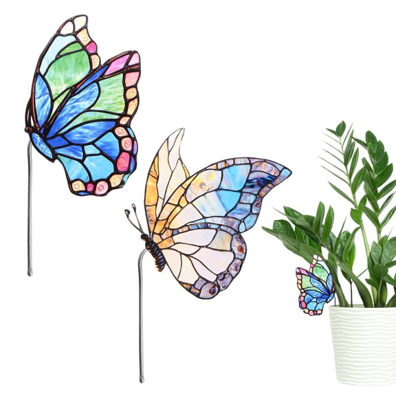 Uxcell 2-Pack Butterfly Flower Pot Huggers, 3.1/2.1" Acrylic Butterfly Garden Stakes for Planter Hanger Decor [Style 21/22]