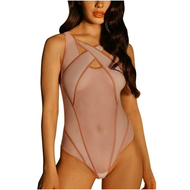 Body hueco transparente de malla sexy de encaje para mujer Lencería sexy de malla elástica alta Fridja nalpqowj40408