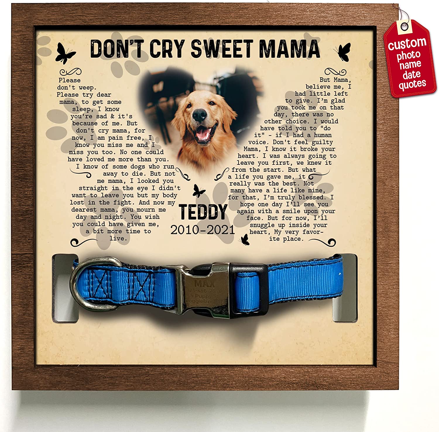 Customized Pet Memorial Frame – Keepsake Photo Frame With Quotes For Dogs, Cats, Christmas & Birthday Gifts