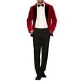 thumbnail image 2 of INSPIRE CHIC Velvet Suit Jacket for Men's Contrast Lapel Wedding Party Velour Blazer XL Burgundy, 2 of 5