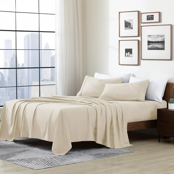 shiyou-Essentials Ultra Soft Hypoallergenic Wrinkle Resistant Double Brushed Microfiber Bedding Sheet Set, Cream, Twin XL