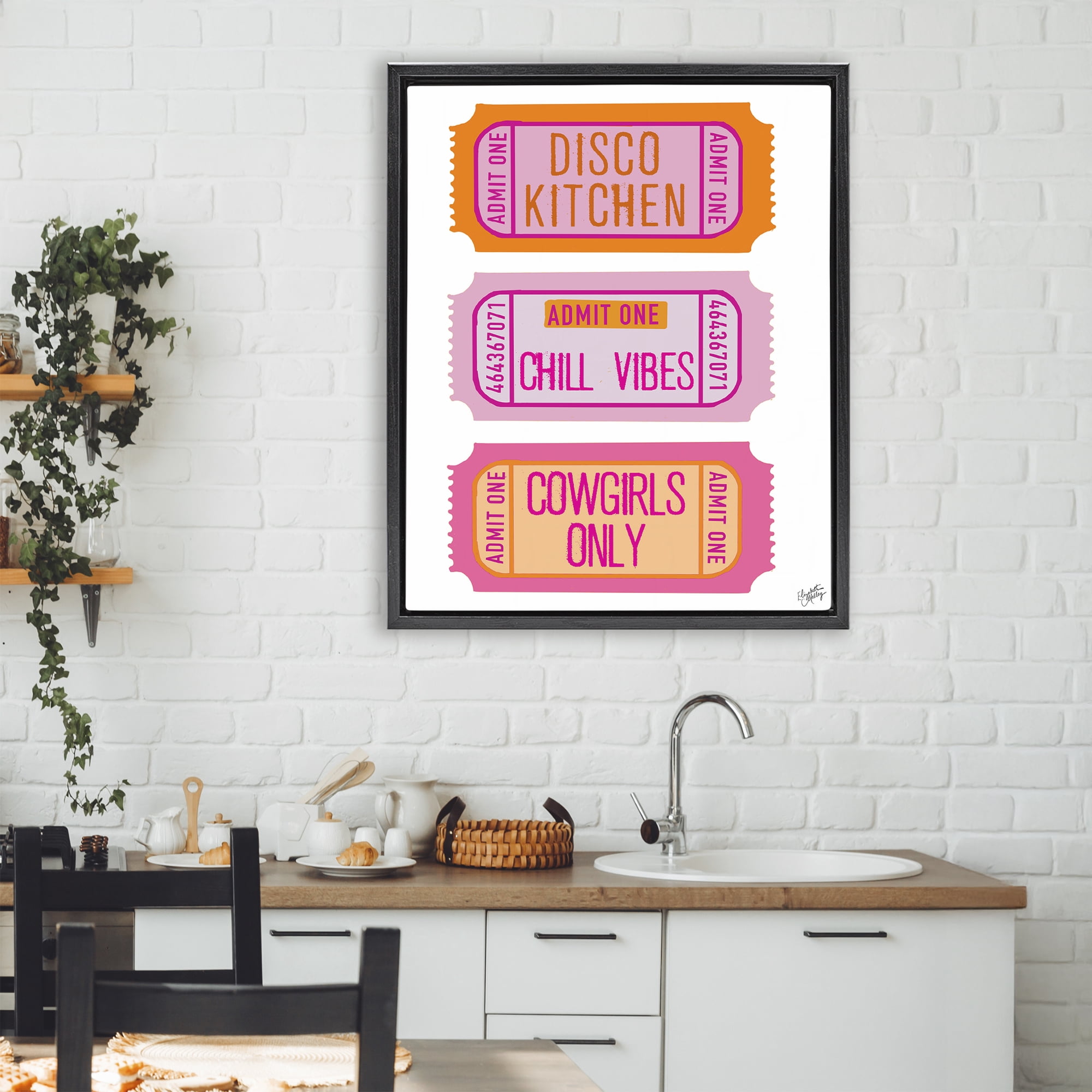 Stupell Industries Disco Cowgirl Ticket Phrases Black Framed Floater Canvas Wall Art, design by Elizabeth Medley