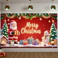 thumbnail image 2 of Red Background Christmas Banner Gold Lettering Merry Christmas Banner Santa Claus Design Snowman Pattern Xmas Banner for Christmas Party Holiday Celebration Family Gathering, 2 of 9