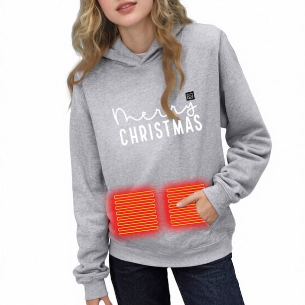 Sudadera con capucha para niñas y niños, con estampado navideño de invierno, con control de temperatura de tres velocidades, ropa calefactora, sudadera con capucha para niñas