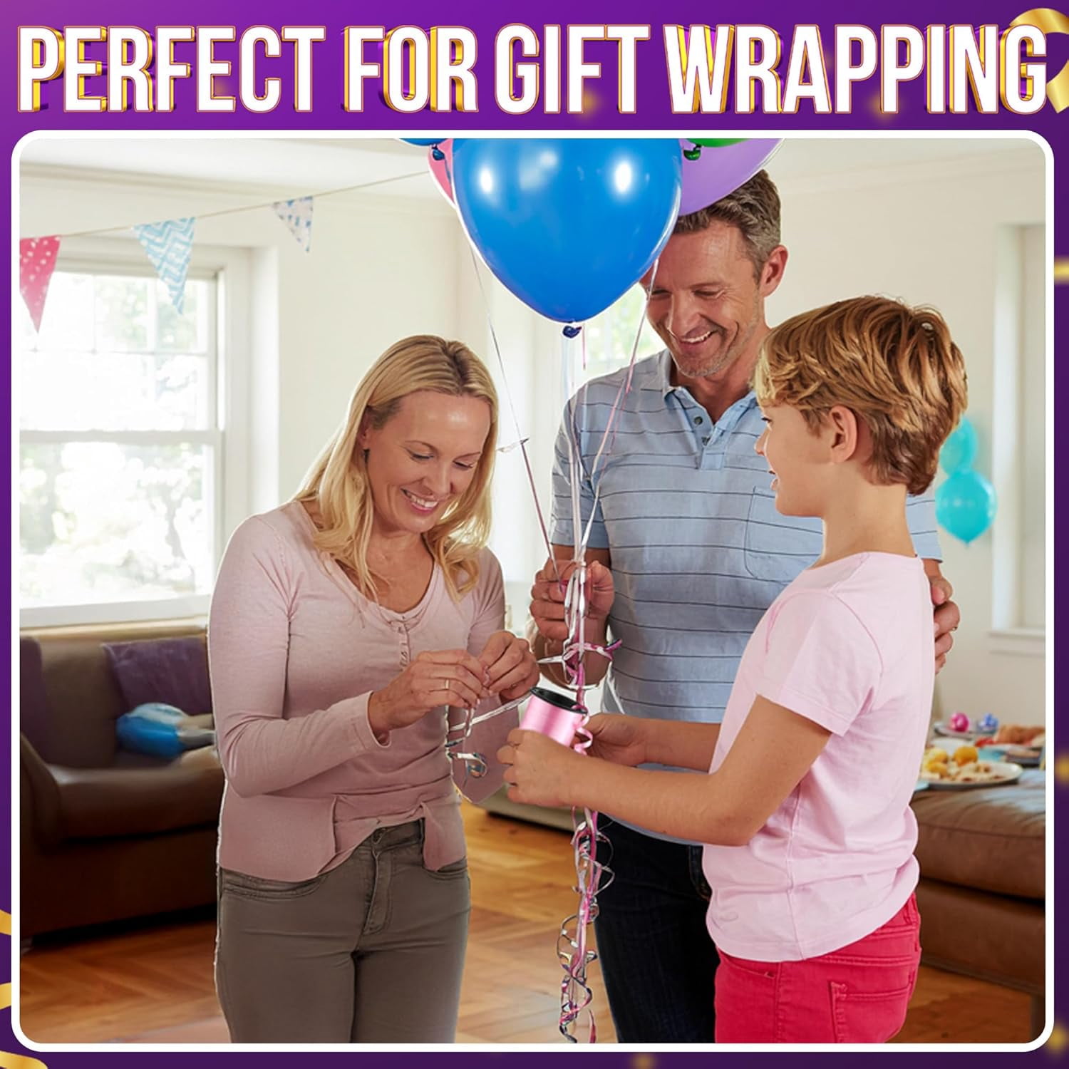 12-Rolls Curling Ribbon for Gift Wrapping - 3/16in x 125 Feet Per Roll Balloon String Set Presents, Bows, DIY Arts & Crafts, Wedding, Happy Birthday Decorations, Assorted Colors
