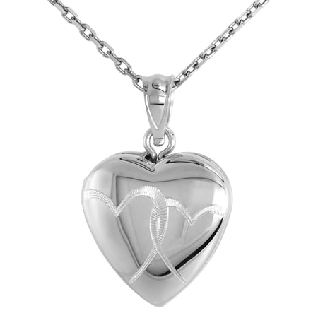 Small 5/8 inch Sterling Silver Interlocking Hearts Locket Necklace for Women Heart shape 24 inch RL_30H