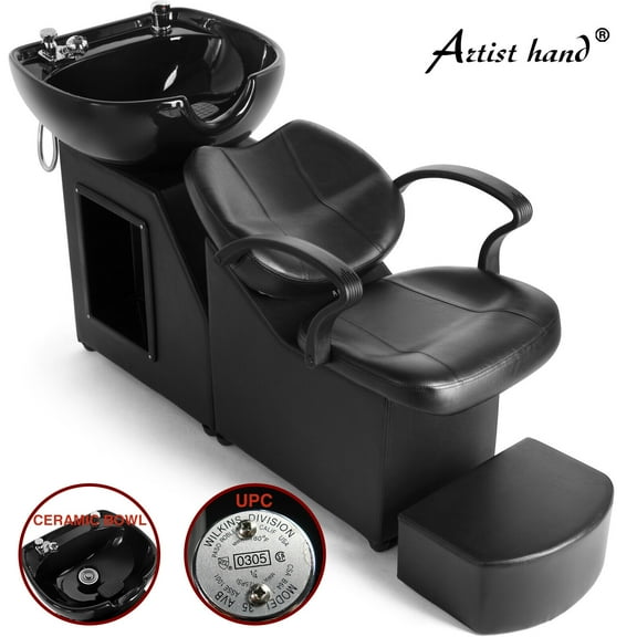 Artist hand Black Shampoo Barber Backwash Chair Salon Spa Beauty w/Ceramic Bowl,Sink, Foot Pedal
