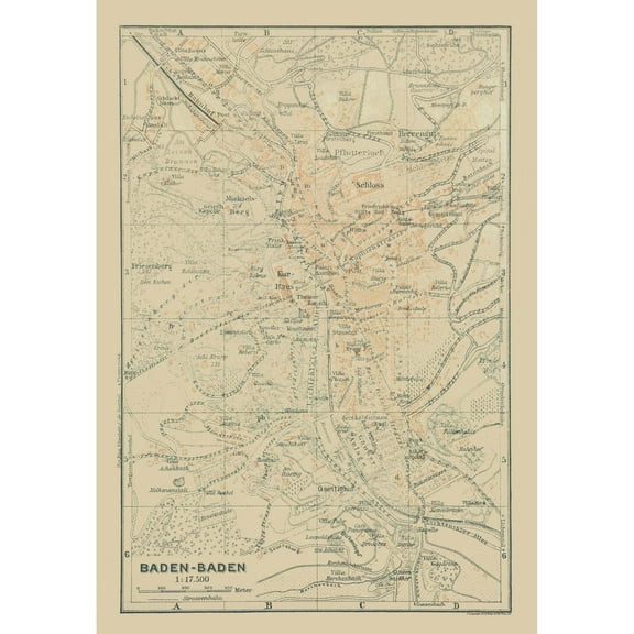 Historic Map - Baden Baden Germany - Baedeker 1914 - Vintage Wall Art