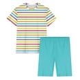 thumbnail image 4 of Tnhcen Women's Summer Striped Crewneck Short Sleeve Sleepwear Set | Matching Shorts | S-3XL | Polyester Spandex Loungewear, 4 of 5
