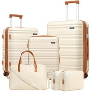 MIUSSE 5 Piece Luggage Set, Hardshell Lightweight Suitcase with TSA Lock Spinner Wheels, 100% PC Luggage Set 20in 24in 28in - White
