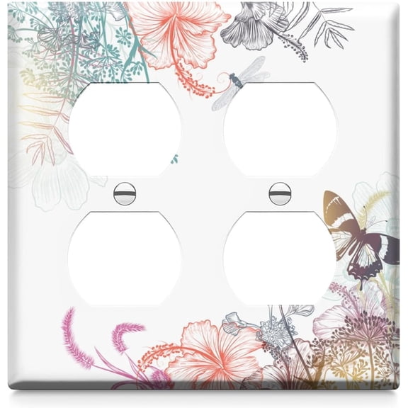 Dragonfly Double Duplex Decorative Light Switch Cover Double Wall Plates Switch Plates Electrical Socket Covers for Home Bathroom Decor 4.6 * 4.6 Inch