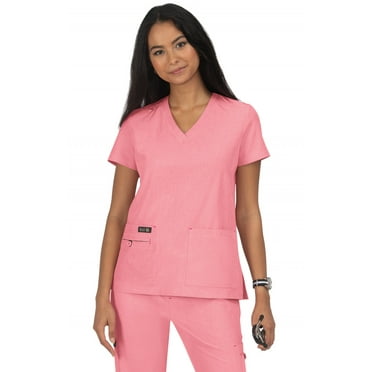koi Basics Becca Women's 4-Pocket Stretch Scrub Top Becca Top Heather Soft Pink S