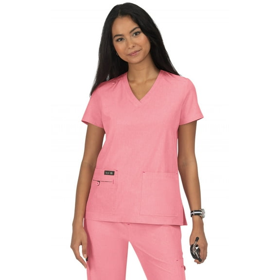 koi Basics Becca Women's 4-Pocket Stretch Scrub Top Becca Top Heather Soft Pink XXS