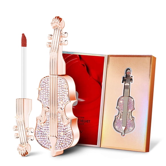 Gireatick Lápiz labial mate de larga duración en rojo aterciopelado Diseño único de apariencia de violín Lápiz labial líquido de niebla duradero resistente al agua con caja de regalo