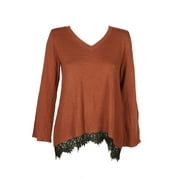 Style & Co Womens Petite Rich Auburn Lace-Trim V-Neck Sweater PM