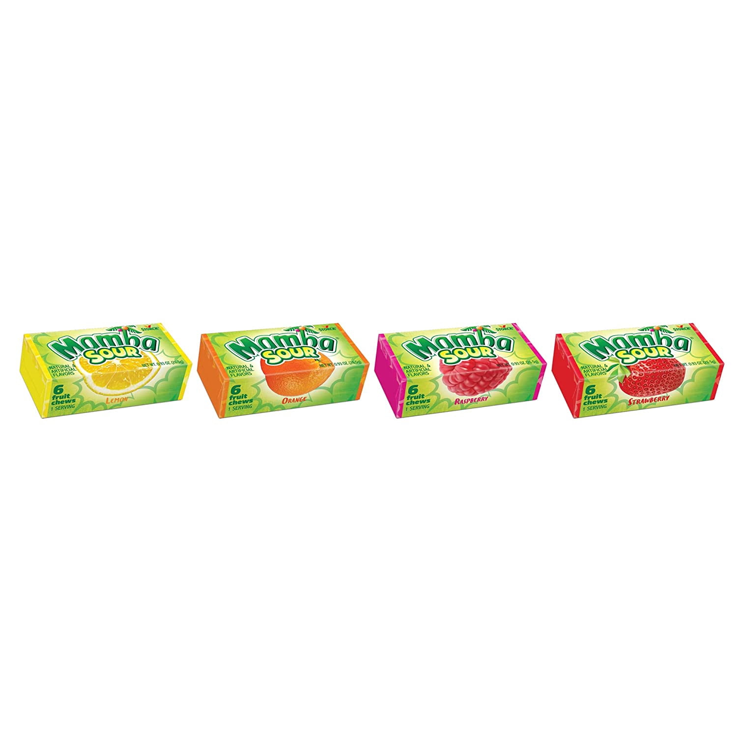 Mamba Sour Fruit Chews Candy, 18 Pieces (Pack of 24)