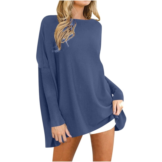 Fanxing Hauts d'Automne Surdimensionnés pour Femmes Coupe Ample Manches Longues Col Rond Pull Tunique Décontractée Habillée Blouses de Sport