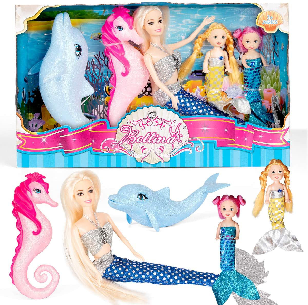 KandyToys Mermaid Princess Set of 3 Dolls with Accessories 