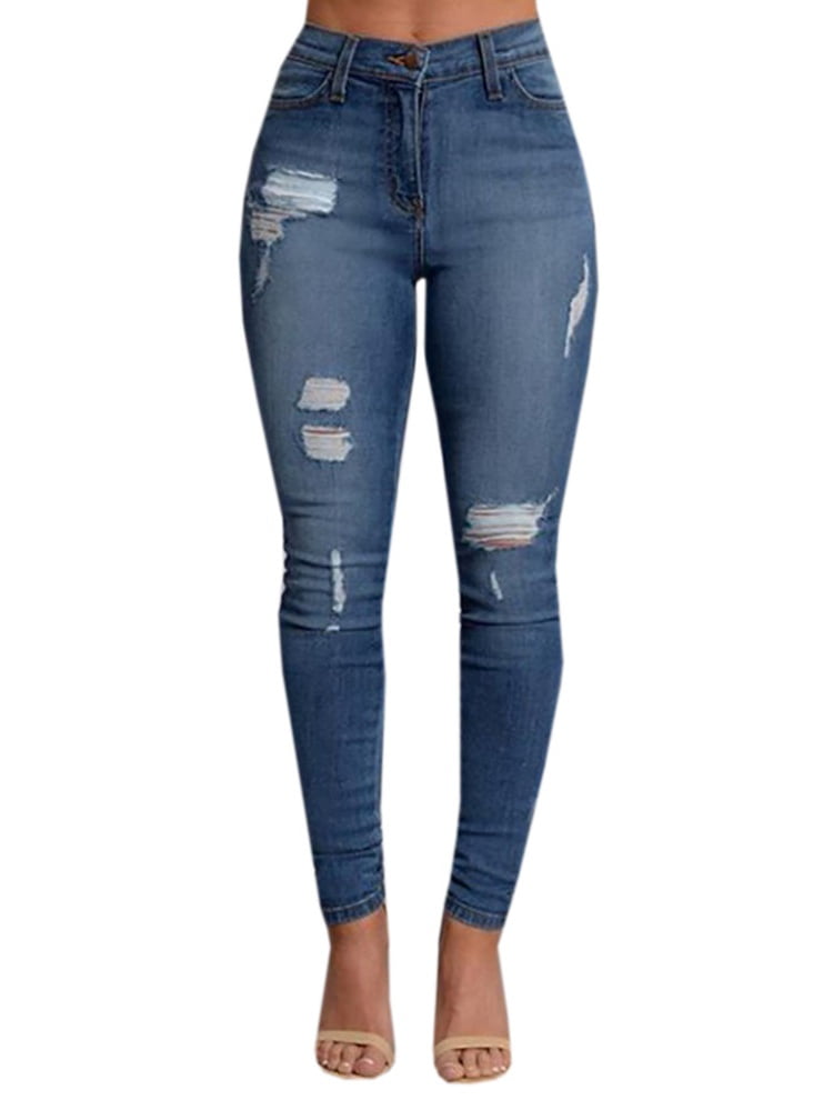SySea - Blue Washed Ripped Jeans for Women Skinny Pencil Pants ...