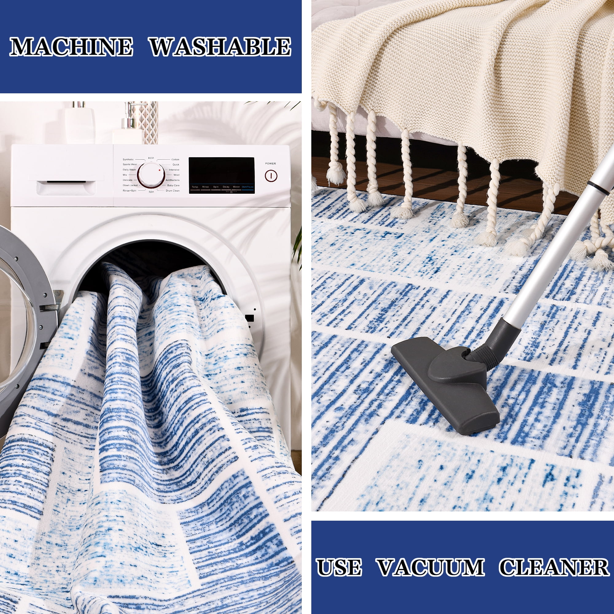 YJ.GWL Soft Retro Rugs Fluffy Modern Area Rug Carpet for Living Room Bedroom Home Decor Floor Mat,5'x8',Blue