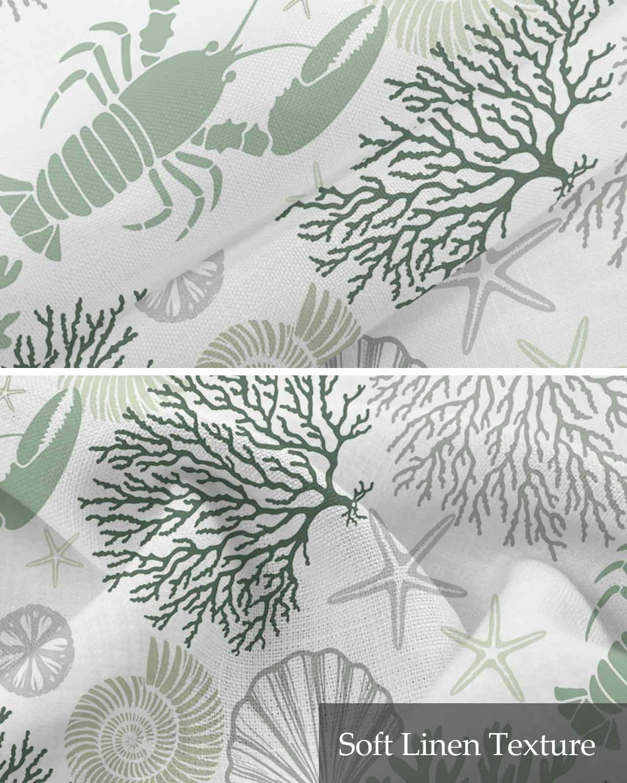 Sage Green Coastal Kitchen Valances for Windows Farmhouse Linen Window Valance Curtain for Living Room Window Treatment Summer Lobster Coral Nautical Valance Rod Pocket Topper Drape, 42 x 18 Inch