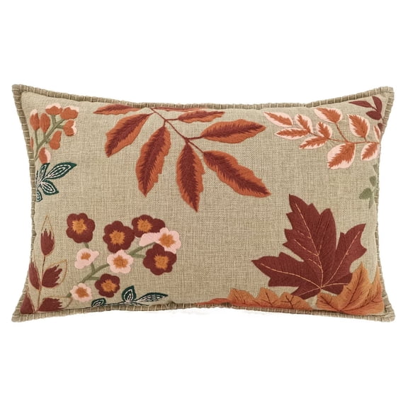 SDJMa Fall Embroidered Throw Pillow Cover 12x20 Inch, Vintage Maple Leaves Flower Boho Decorative Cushion Case for Autumn Harvest Thanksgiving Farmhouse Home Sofa Couch Decor