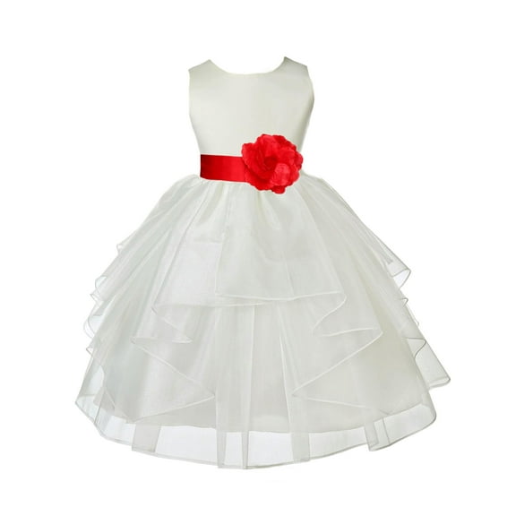 Ekidsbridal Ivory Red Shimmering Organza Flower Girl Dresses for Toddlers Junior Bridesmaid Beauty Pageant Christening Gown 4613S 2