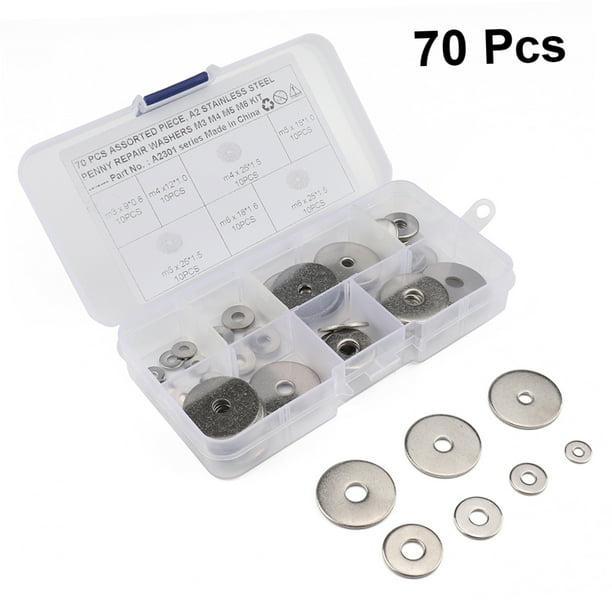 FUTUREORYY 70pcs Flat Washers Assorted A2 Stainless Steel for