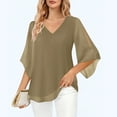 thumbnail image 4 of Vekome Womens Blouses 3/4 Sleeve Plus Size Pullover Tops Loose V Neck Casual Tee Shirts Solid Color Summer Blouses Brown, 4 of 8
