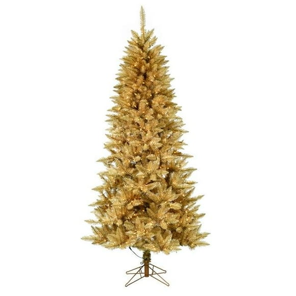 Vickerman A193246LED 4.5 ft. x 32 in. Gold Fir Artificial Christmas Pencil Tree with Dura-Lit 250 LED Warm White Mini Lights