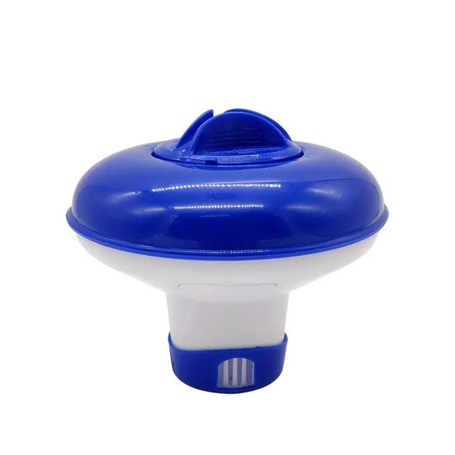 Dispensador de cloro para piscina, herramienta de limpieza con cepillo al vacío, retráctil, flotante, azul y blanco, 5 pulgadas, 1 unidad