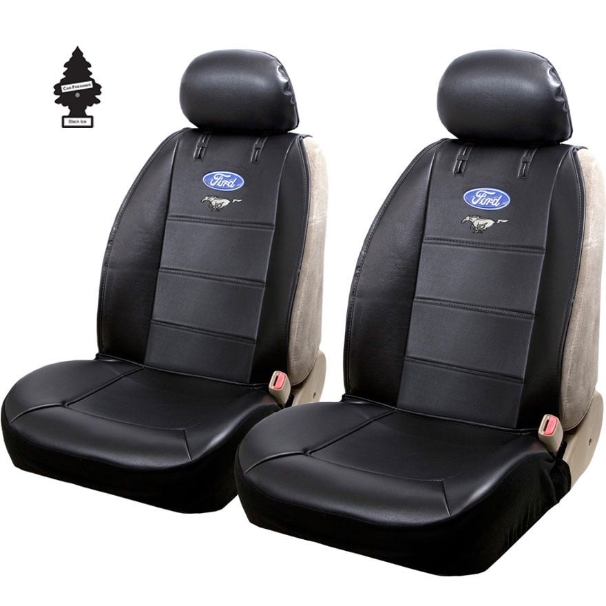 2 PIECE Front Pony Synthetic Leather Sideless Seat Cover Set for Ford Mustang 