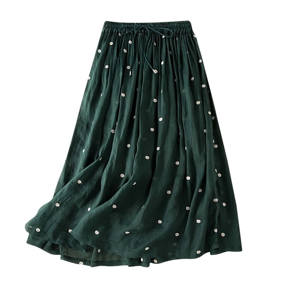 Npasoilc Lined Maxi Skirt for Women High Waist Elastic Plus Size Linen Flow skirt Flared Hem Half Skirt