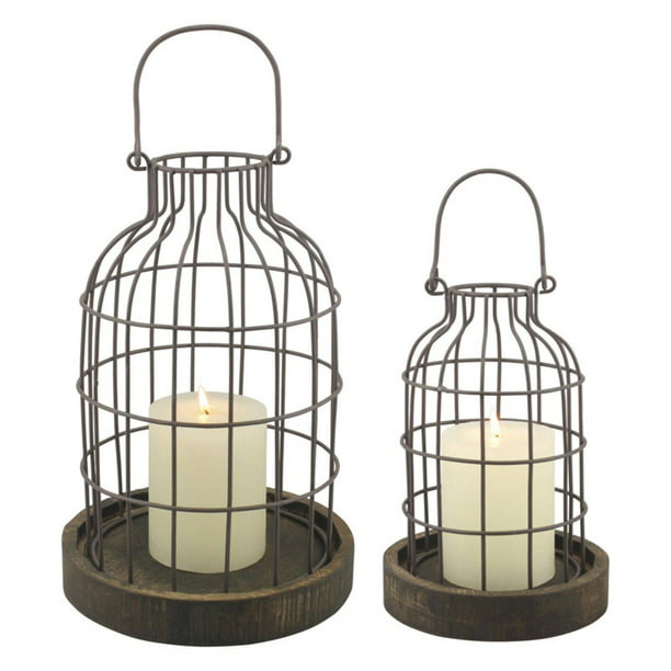 CKK Home Decor Weathered Metal Cloches with Wood Base - Set of 2 ...