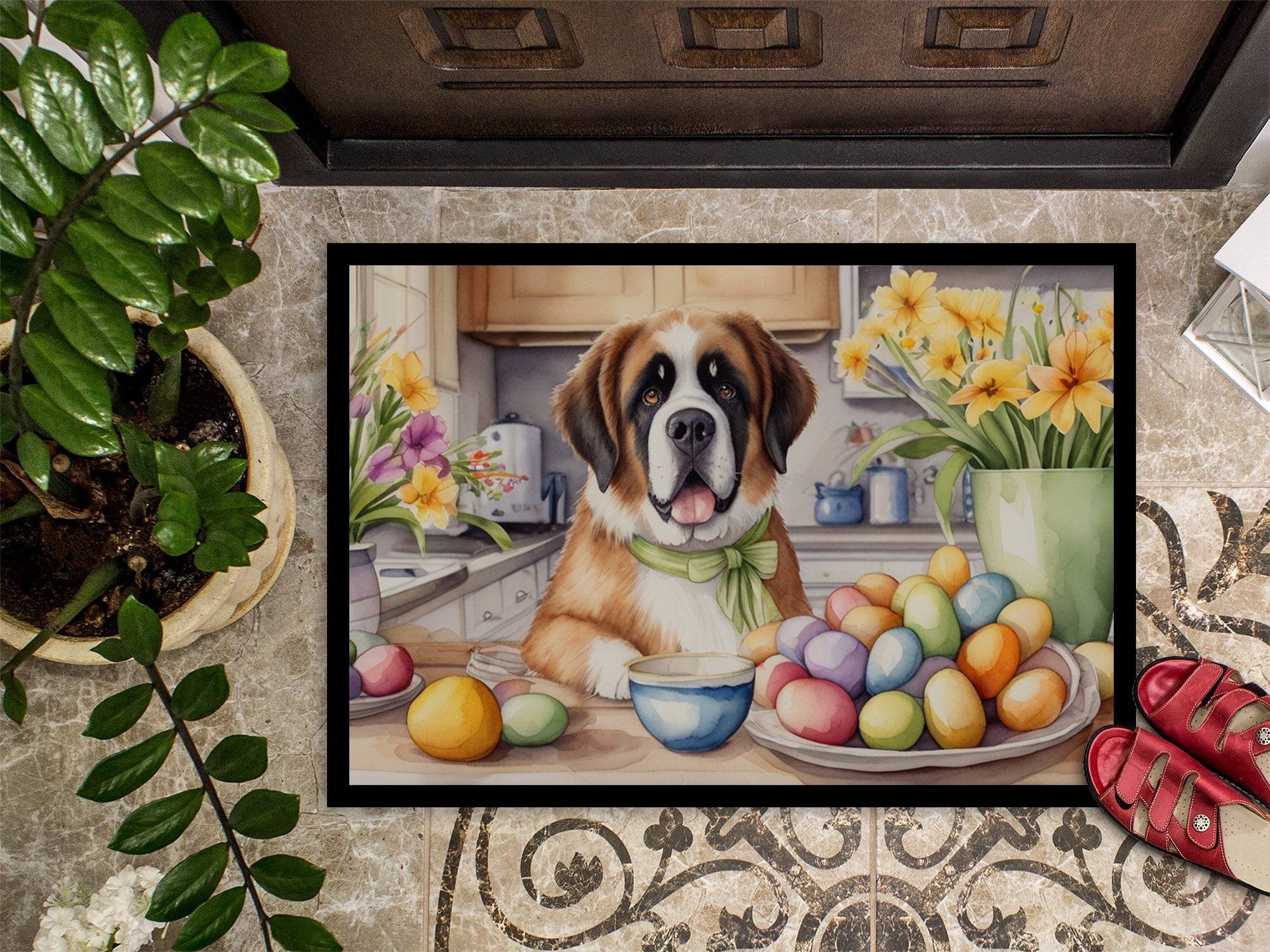 Carolines Treasures DAC6888MAT 18 x 27 in. Decorating Easter Saint Bernard Doormat