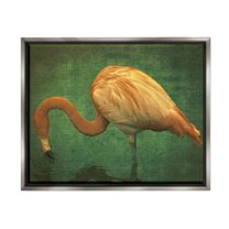 Stupell Industries Dark Flamingo in Pond Animals & Insects Painting Gray Floater Framed Canvas Art Print Wall Art, 31 x 25