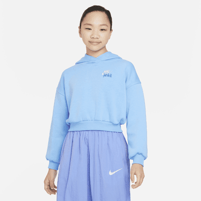 Nike Sportswear Club Fleece Big Kids' (Girls') Oversized Cropped Hoodie Color: University Blue/Blue Tint Size: L