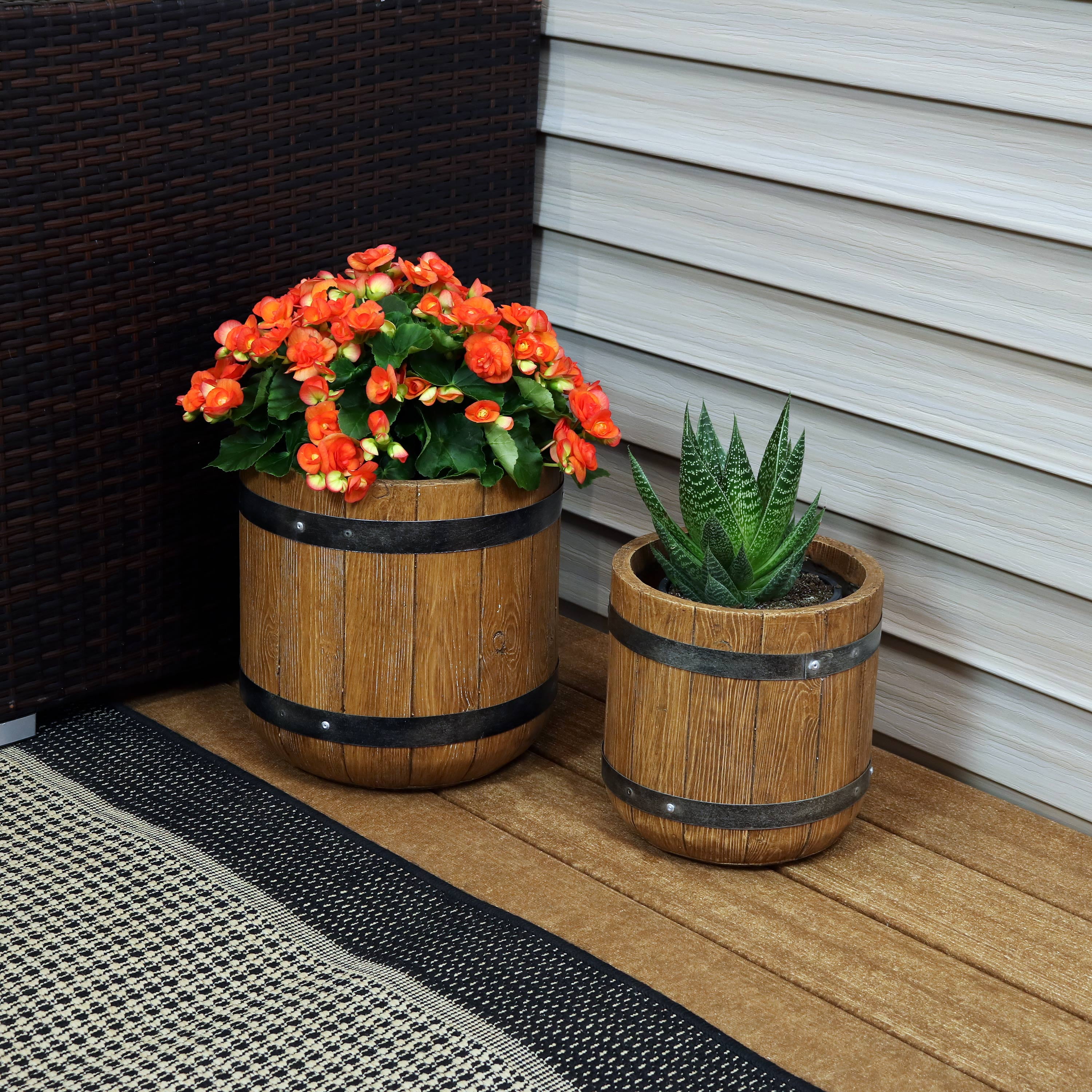 Sunnydaze 2piece Fiber Clay Classic Barrel Planter 9