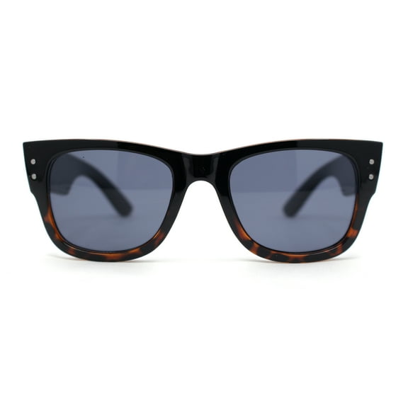 Retro Hipster Thick High Temple Horn Rim Rectangle Sunglasses Black Tortoise - Black