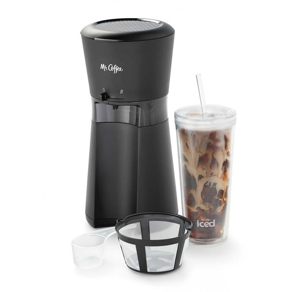 Mr. Coffee - Cafetera helada con vaso reutilizable y filtro de café, negra, embalaje libre de frustr Mr. Coffee NA