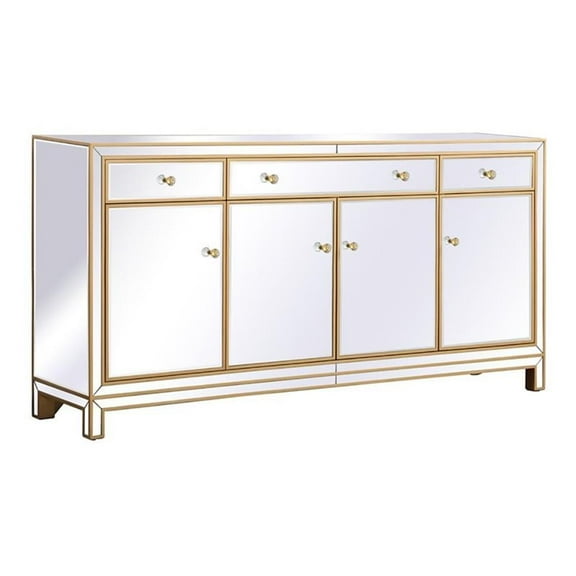 Pemberly Row Modern 72" Metal and MDF Mirrored Credenza in Gold