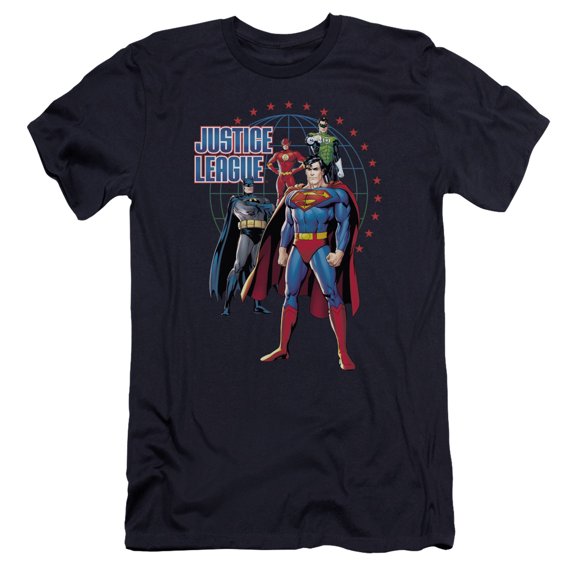 JLA Justice League Protectors Premium Canvas Adult Slim Fit 30/1 T-Shirt Navy