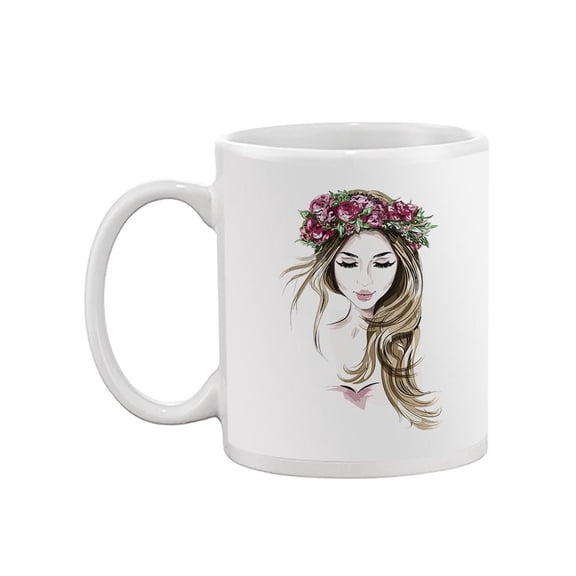 Young Woman In Floral Wreath Mug - Image by Shutterstock