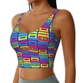 thumbnail image 2 of Salouo Cassette Tapes Print Sports Bras for Women,Womens Round Neck Sports Bra Workout Crop Tank Tops Padded with Built in Shelf Yoga Bra-X-Large, 2 of 8